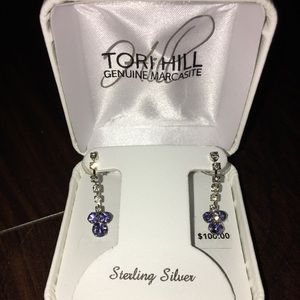 Sterling silver purple gem dangle earrings